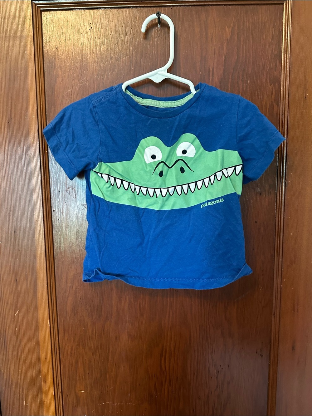 Patagonia Blue Tee with Green Crocodile Graphic